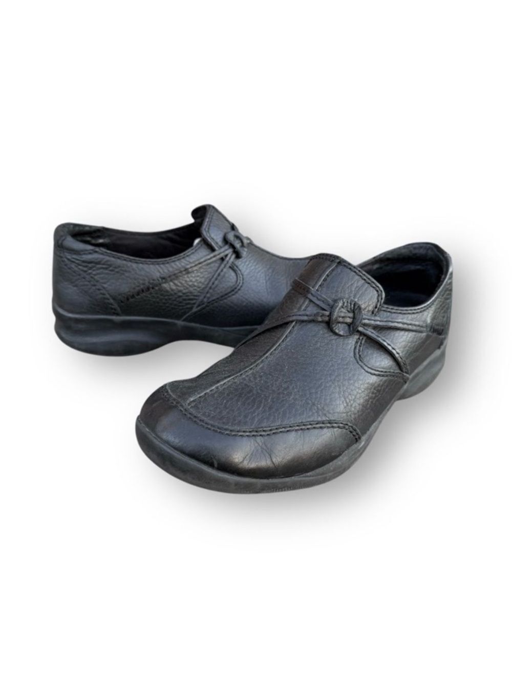Clarks In Motion Kick Black Leather Slip on Loafers Shoes Women's size 8